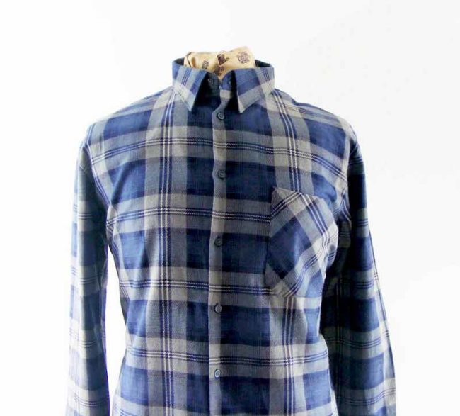 90s Plaid Blue Flannel Shirt - XL - Image 2