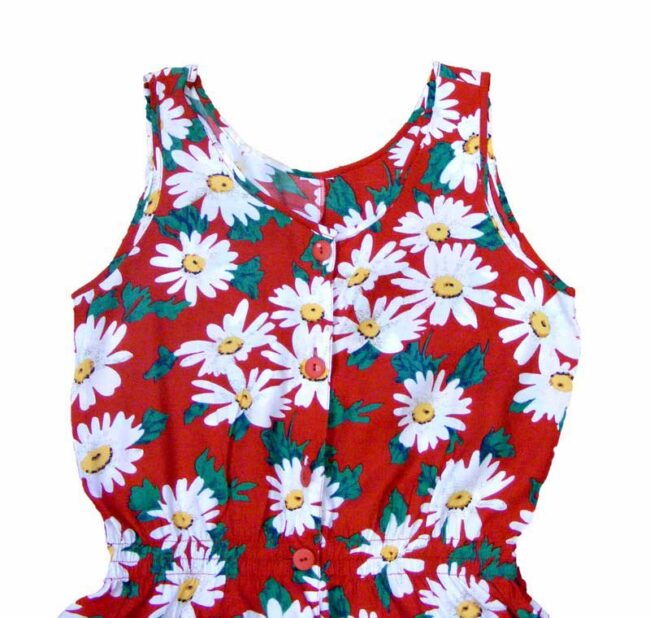 90s Red Floral Print Cropped Play suit - 10 - Image 2