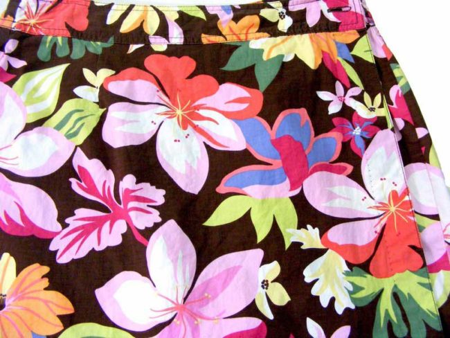 90s Short Tropical Floral Print Cotton Skirt - 12 - Image 2