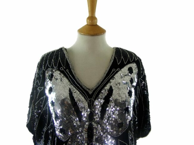 90s Silver Butterfly Sequinned Top - 8 - Image 2