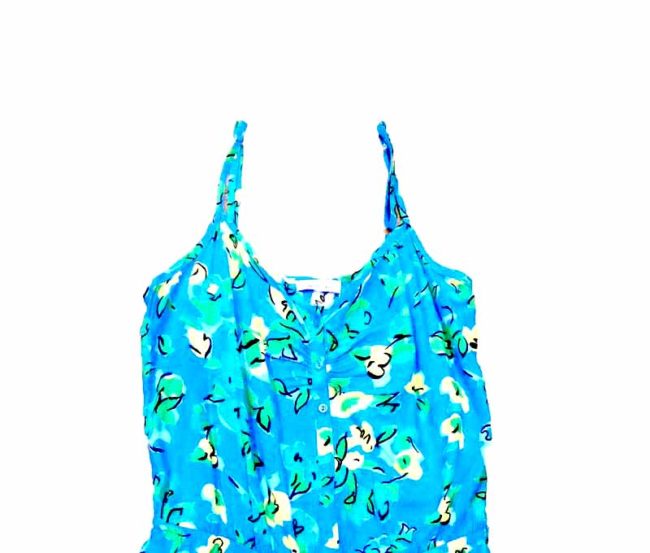 90s Sky Blue Floral Print Cropped Play suit - 8 - Image 2