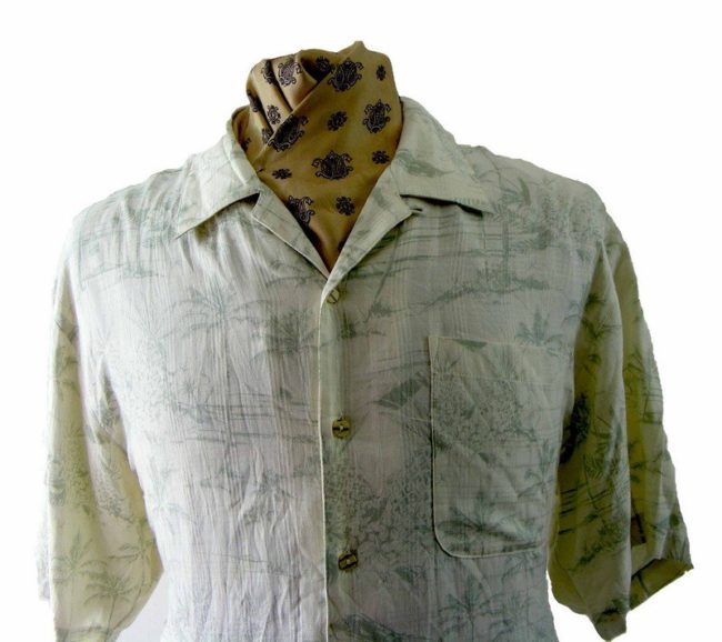 90s Tropical Island Print Silk Cotton shirt - M - Image 2