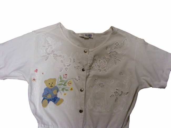 90s White Cotton Cropped Embroidered Playsuit - Image 2