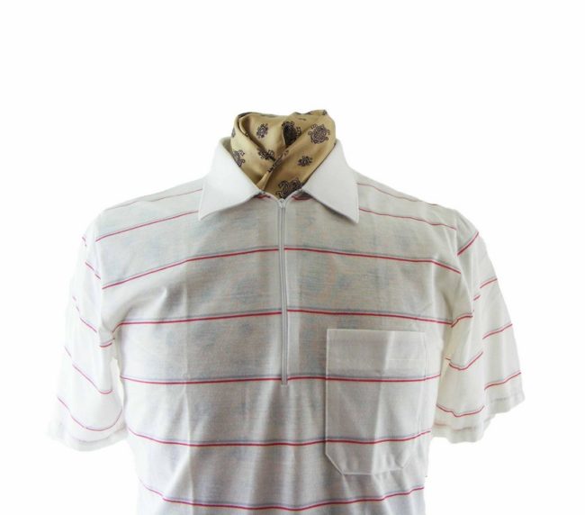 90s White striped polo shirt - M - Image 2