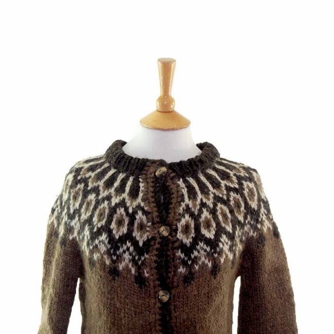 Brown Scandinavian Wool Cardigan - 10 - Image 2