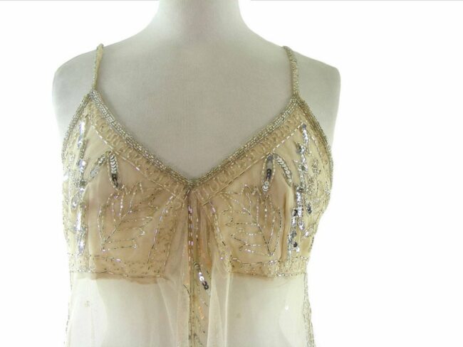 Cream Colored Beaded Sequinned Slip Top - 6 - Image 2