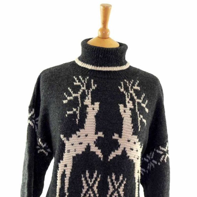Grey Pure Wool Womens Reindeer Jumper - 14 - Image 2