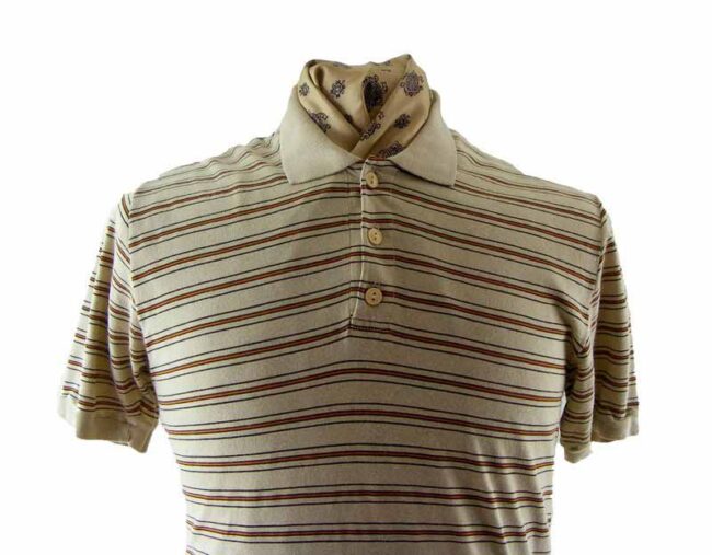 Light Brown & Orange Striped polo shirt - M - Image 2