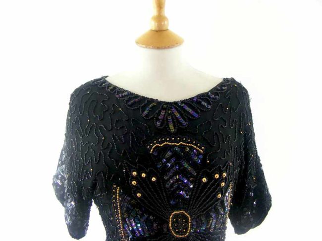 Long Black Beaded Sequinned Top - 10 - Image 2