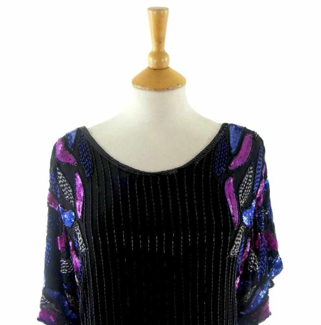 Long Black Beaded Top W Sequinned Sleeves - 14 - Image 2
