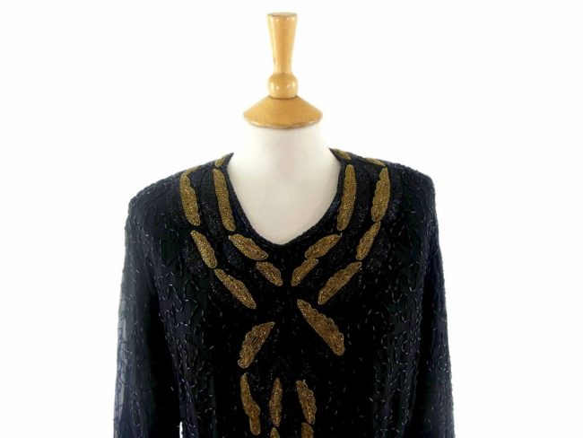 Long Black & Gold Beaded Top - 12 - Image 2