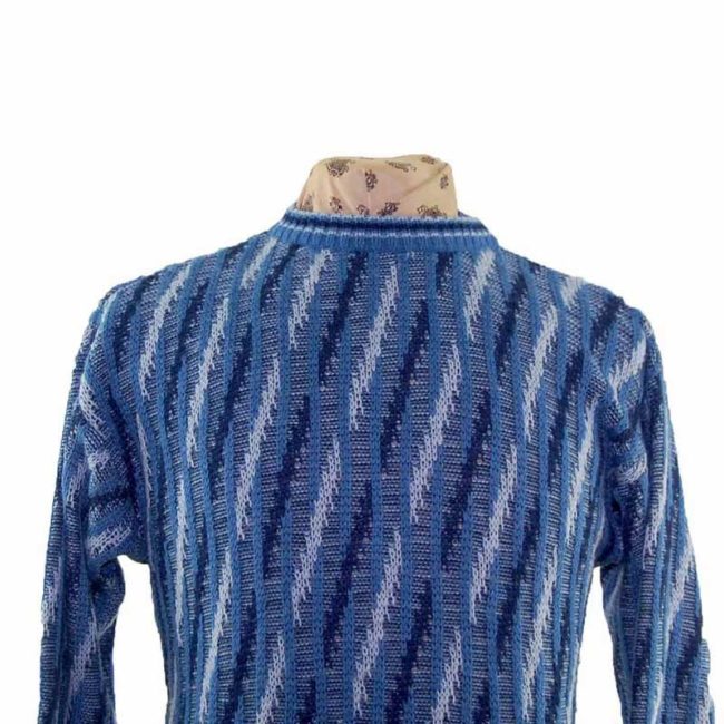 Mens Blue Ribbed Patterned 80s Sweater - M - Image 2
