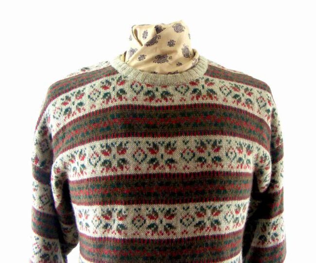 Mens Multicolored Pure Wool Winter Sweater - 2XL - Image 2