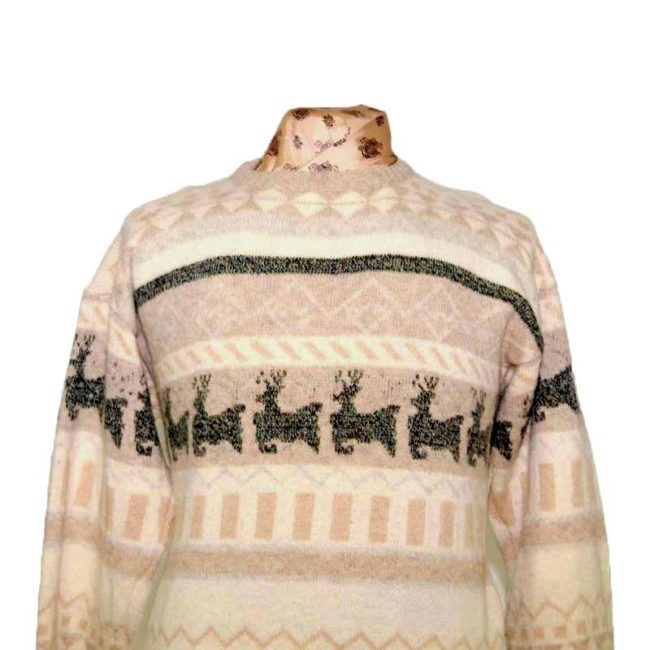 Mens Multicoloured Shetland Wool Reindeer Christmas Sweater - L - Image 2