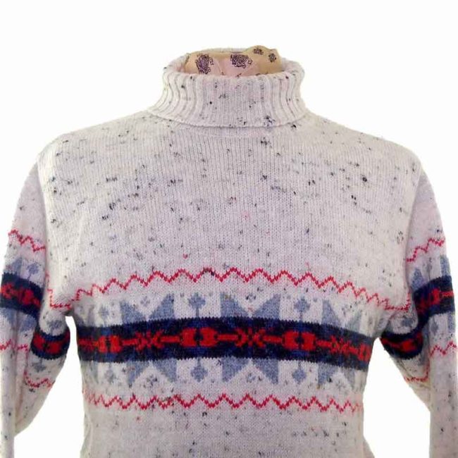 Mens Shetland Wool Roll Neck Southwest Patterned Jumper - M - Image 2