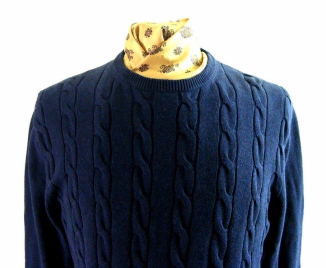 Navy Blue Cotton Cable Knit Sweater - L - Image 2