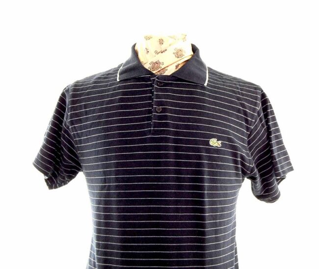 Navy Blue Polo Shirt With White Stripes - L - Image 2