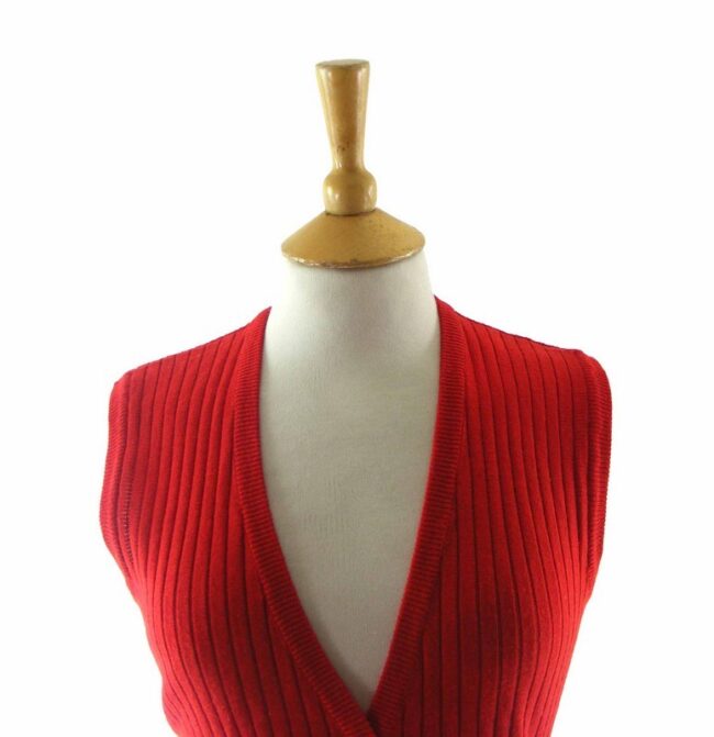 Red V Neck Ribbed Knitted Waistcoat  - 8 - Image 2
