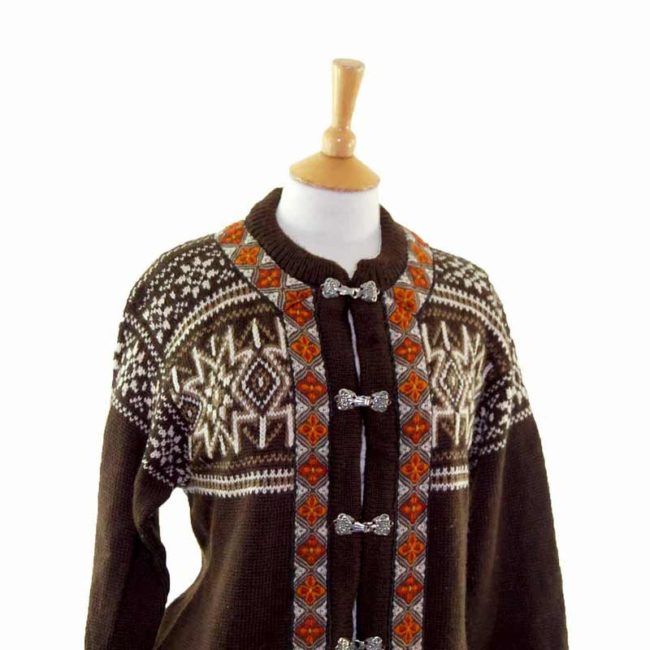 Womens Brown Pure Wool Norwegian Cardigan - 12 - Image 3