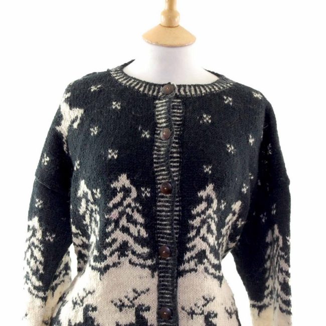 Womans Pure Wool Black Reindeer Cardigan - 14 - Image 3