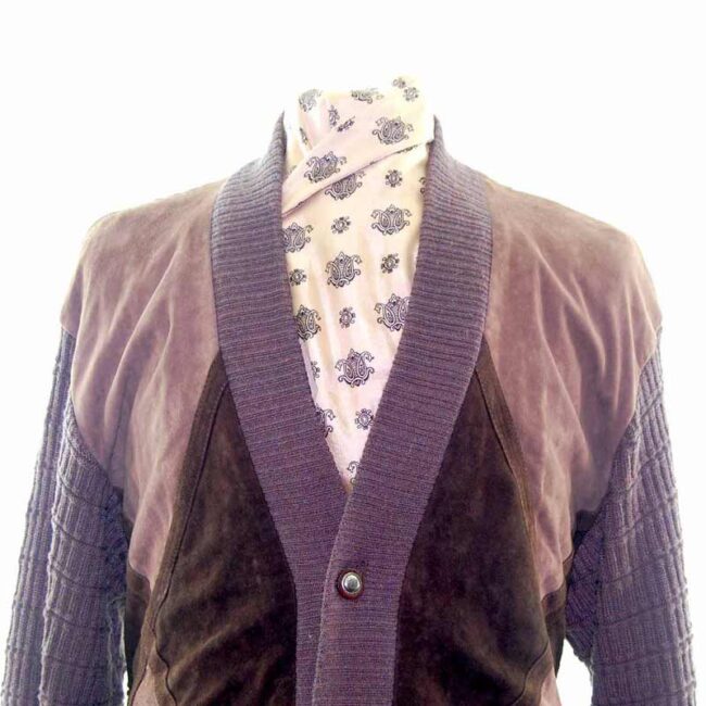 80s Brown Suede Italian Mens Button Up Cardigan - XL - Image 5
