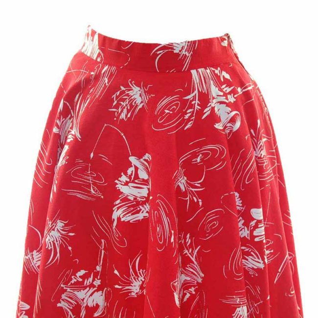 Wide Circle Honeycombe Cotton Print Red 50s skirt - 4 - Image 3