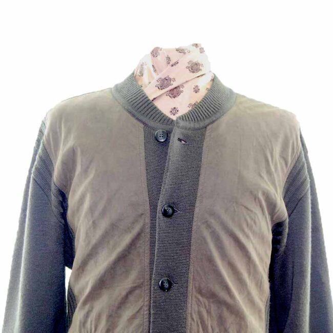 60s Green Suede Mens Button Cardigan - XL - Image 4