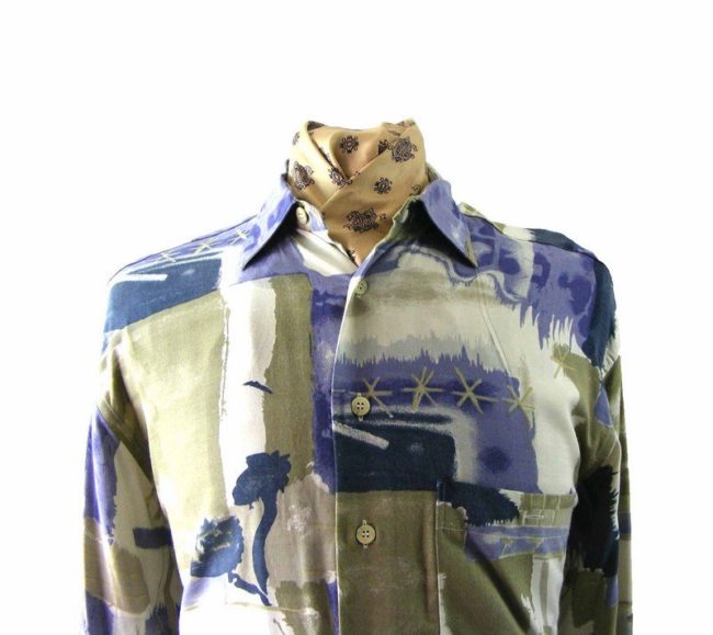 90s Long Sleeved Abstract patterned Shirt - L - Image 2