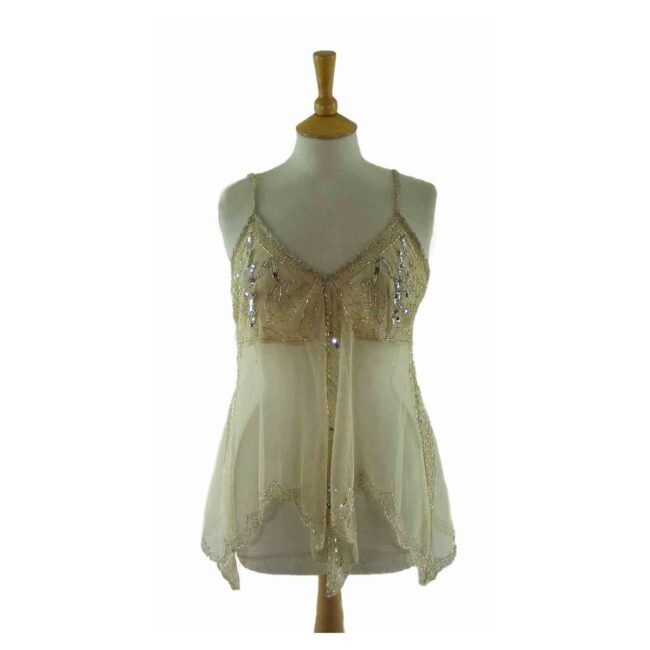 Cream Colored Beaded Sequinned Slip Top - 6