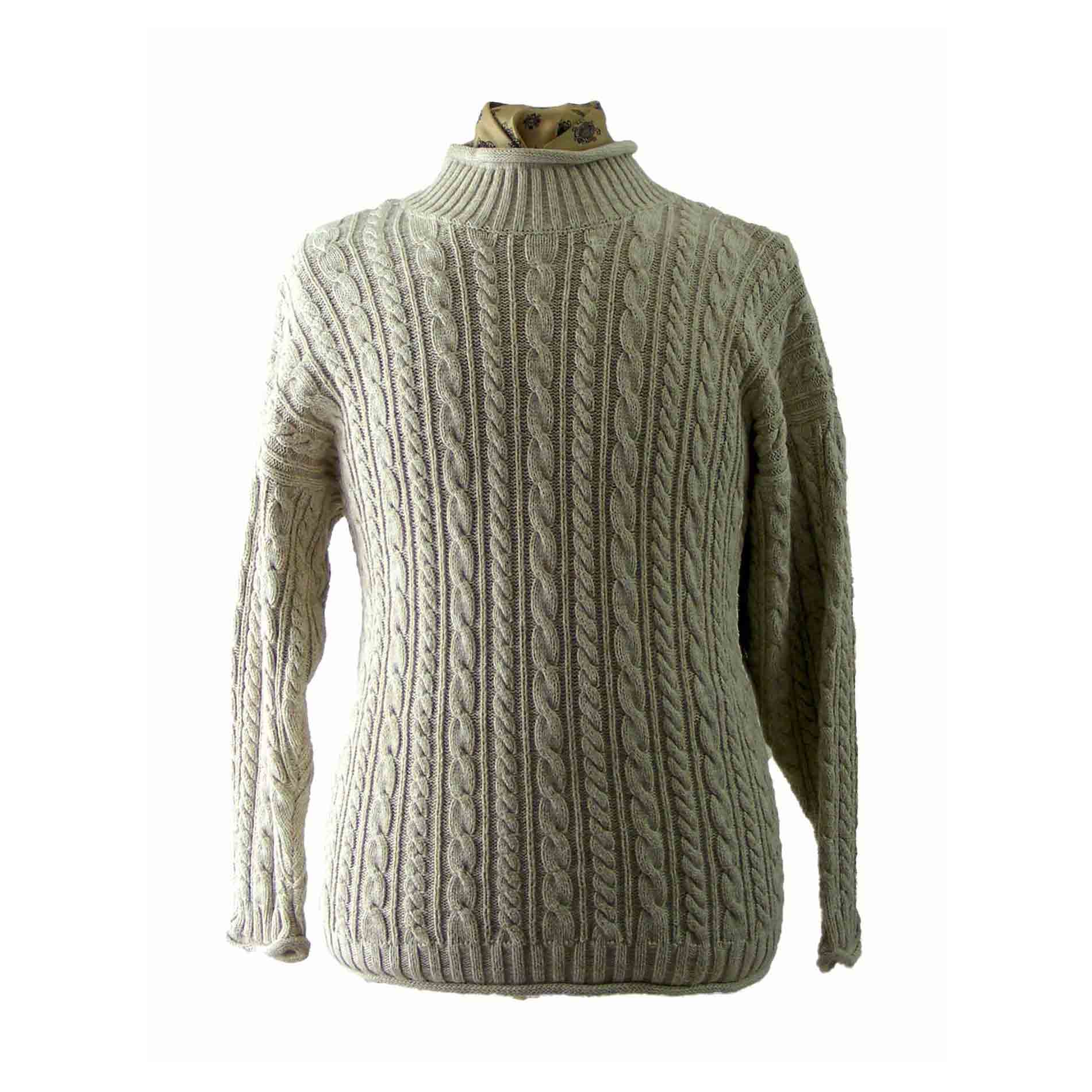 Cream Cable Knit Sweater - Blue 17 Vintage Clothing