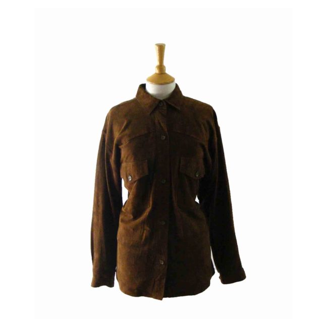 90s Dark Brown Suede Shirt - 12