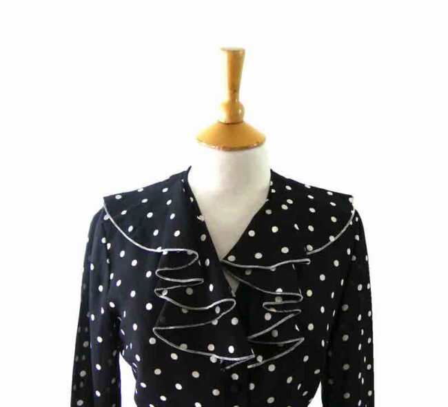 80s Black & White Polka Dot Blouse - UK 18 - Image 2