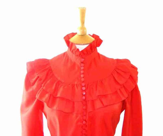 80s Red Jewel Neck Line Blouse - UK 12 - Image 2