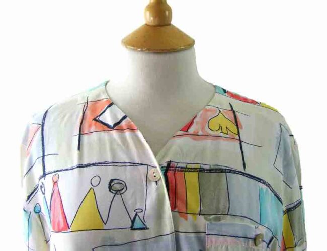90s Multicolored Printed Cropped V Neck Top - Image 2