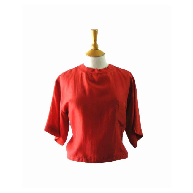 90s Red Band Collar Cropped Top - 12