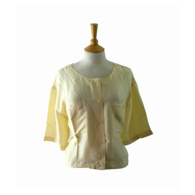 90s Pale Yellow Cropped Silk Top - 12