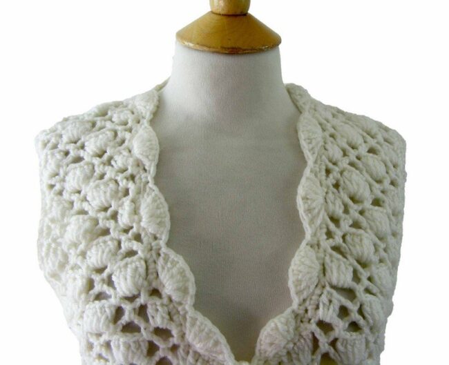 90s White Wool Crotchet Top - UK 14 - Image 2