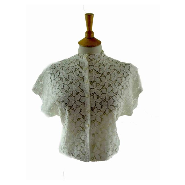50s Button Up Cropped Lace Blouse - 12
