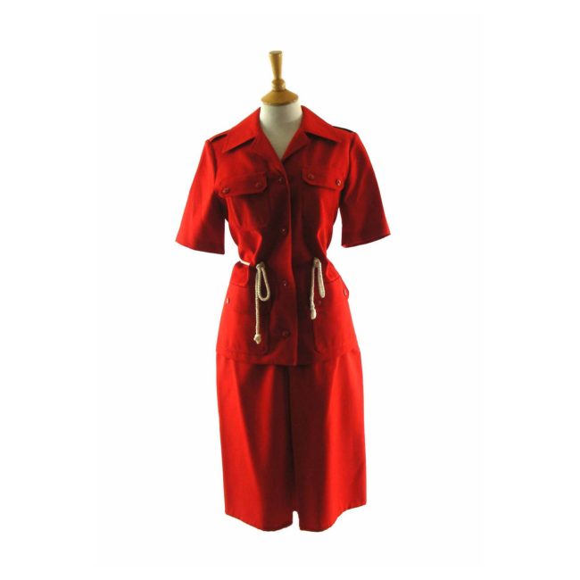 90s Bright Red Skirt Short Sleeve Suit - 12