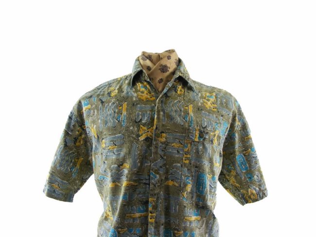 80s Khaki Crazy Patterned Shirt - M - Image 2