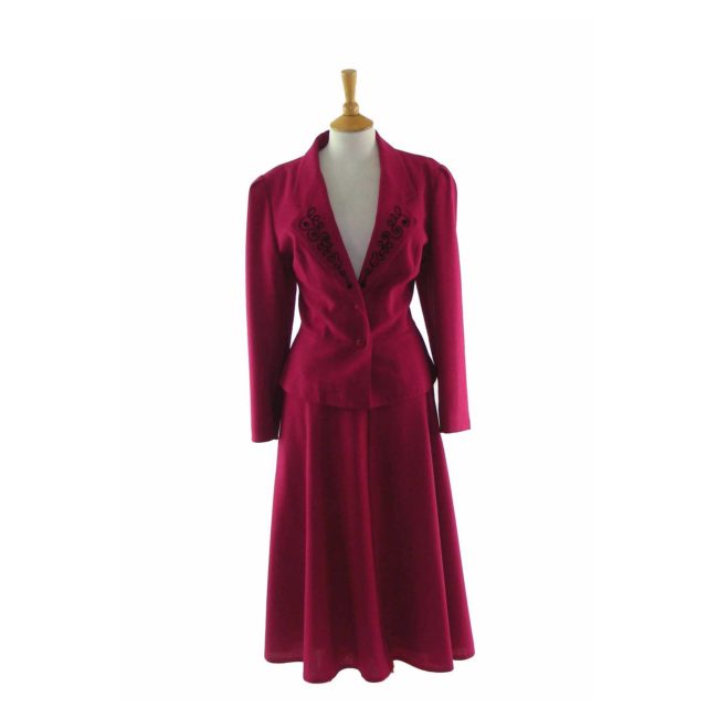 90s Magenta Embroidered Skirt Suit - 16