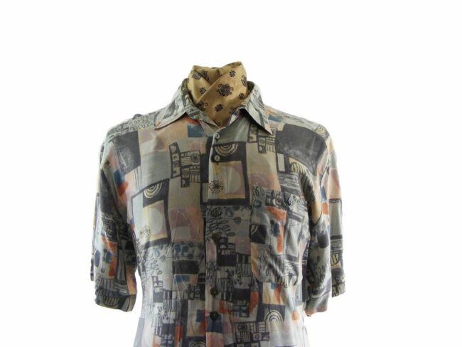 80s Doodle Patterned Short Sleeve Shirt - M - Image 2