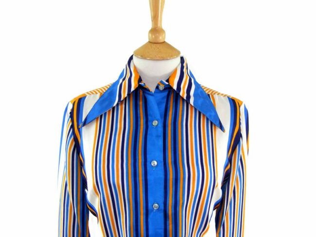 70s Blue Contrasting Stripe Blouse - 14 - Image 2