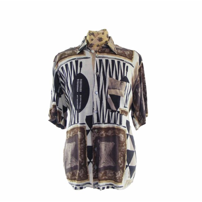 80s Brown Abstract Summer Shirt - L
