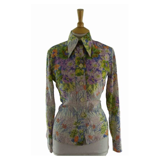 70s Spotted Floral Patterned Blouse - 12