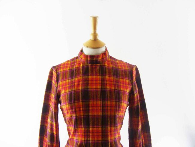 70s Orange Tartan Maxi Dress - 10 - Image 2