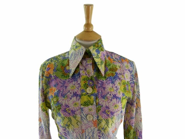 70s Spotted Floral Patterned Blouse - 12 - Image 2