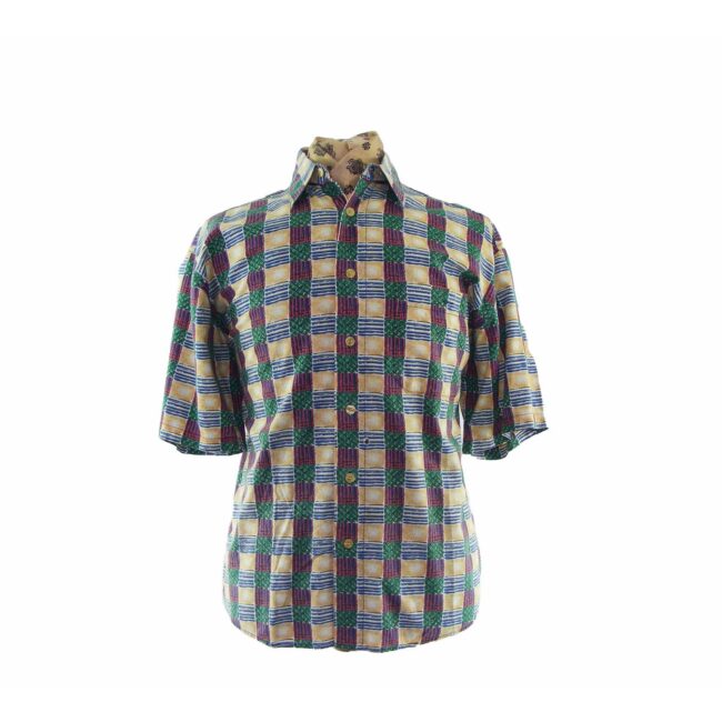 80s Colorful Checked Holiday Shirt - M