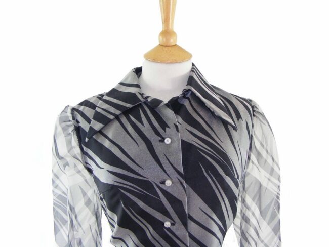 70s Silver Geometric Zebra Print Blouse - 12 - Image 2