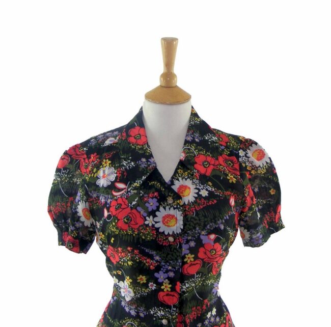 70s Floral Poppy Short Sleeve Blouse - 10 - Image 2